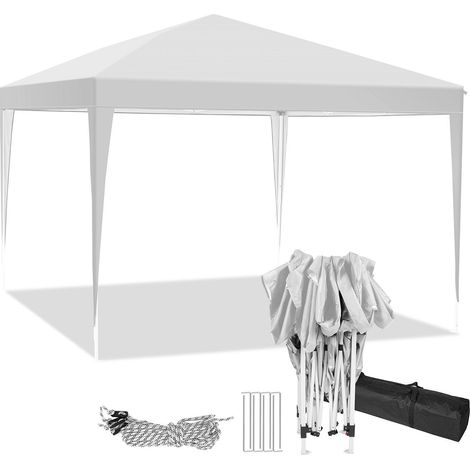 3x3m Tonnelle Pliante de Jardin Imperméable, Barnum Pliant Protection contre le soleil pour pique-nique, camping, marché - Sac de transport - Blanc (1/5)