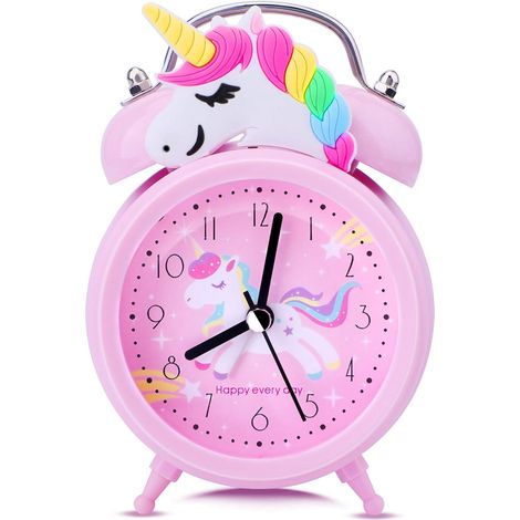 Réveil Enfant Licorne Fille, Décoration Chambre Mignonne, Aiguille Silencieuse Non-Tic-Tac, Sonnerie Très Forte Double Cloche avec Rétroéclairage, Cadeau Licorne pour Enfants (Rose) (1/5)