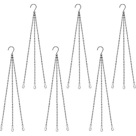 Chaîne de suspension - Lot de 6 - Panier suspendu pour plantes - Métal - Pot suspendu - Chaîne de suspension - Accessoires - Noir - Chaîne de suspension en fer avec crochet - 57 cm (1/5)