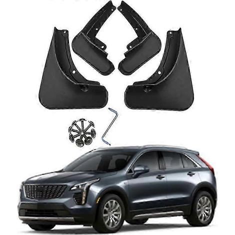 Ensemble de 4 bavettes de protection pour Cadillac XT4/XT5 (2017-2023), comprenant des bavettes avant et arrière sur mesure, offrant une protection complète contre les projections d'eau. (1/5)