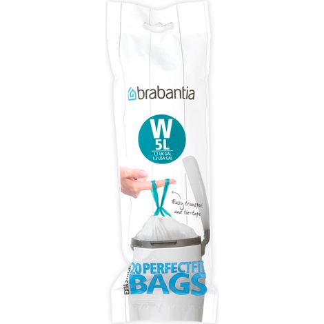 Brabantia 116681 PerfectFit Sacchetti Spazzatura Codice W 5 L 20 Pezzi Anti-strappo Anti-goccia colore Bianco (1/4)