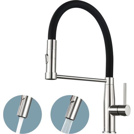Robinet cuisine avec bec flexible, mitigeur cuisine silicone, kitchen faucet pivotant à 360°, haute pression, en acier inoxydable, avec deux fonctions de pulvérisation(Brossé) (Brossé) (1/5)