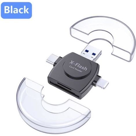 Adaptateur Lecteur Carte Micro SD TF - OTG iOS 13+ - Compatible iPhone iPad - Noir - 1 Pièce