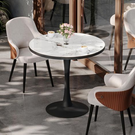 Table à Manger Ronde Marbre: Ø80cm Petit Table de Cuisine Blanc Moderne pour 2-3 Personnes, Plateau en Pierre Frittée Pieds en Métal, pour Maison Jardin Extérieur Bistrot, Design Étanche (1/5)