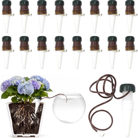 Lot de 16 distributeurs d'eau pour plantes d'intérieur, système d'irrigation de balcon, irrigation des plantes d'intérieur pour les grandes plantes et fleurs (besoin en eau plus élevé que les (1/5)