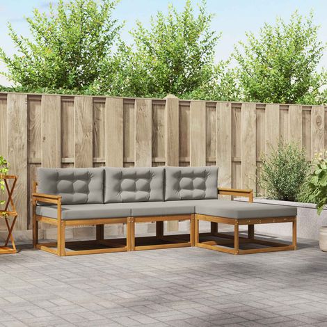 Outdoor-Sofagarnitur mit Kissen 4 pcs Natürlich und Hellgrau (1/5)