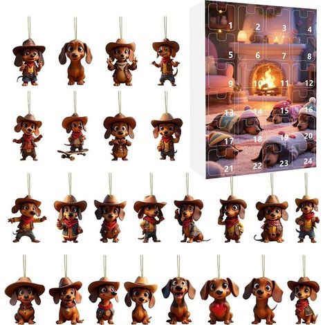 24-Day Dachshund Advent Calendar Countdown Charm Pendants, 24-Day Countdown Calendar Ornaments, Dachshund Ornaments for Christmas Tree, Wall, Window, Door, Adult (1/5)
