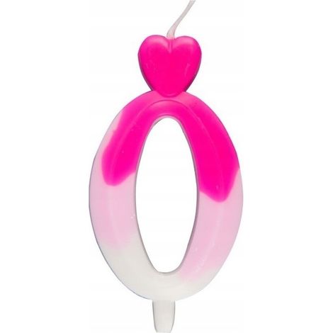 Candela a forma di cuore numero 0, rosa e bianca, 6,5 cm