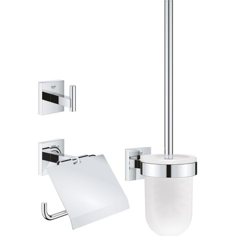 GROHE QuickFix - Start Cube - Set di accessori 3 in 1 per WC - Finitura Cromo 41123000 (a vite o adesivo) (1/2)