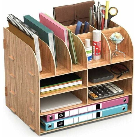 Organiseur Bureau Bois,Lesfit Set De Rangement Bureau Design,Organisateur De Bureau Multifonction Pour Stylo Crayon A4 Papier Accessoire (32×24×27cm) (1/5)