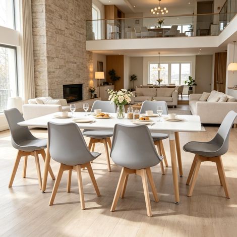 Silla de comedor 49 x 42 x 83 cm de plástico y madera gris, ahorra espacio FloraGrace (1/5)