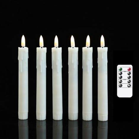 Lot de 6 bougies sans flamme vacillantes de 17,5 cm (beige) avec télécommande (1/5)