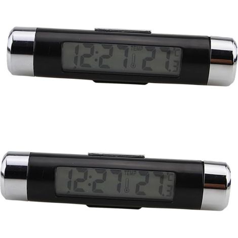 JSSEVN 2 Stück Mini-Elektronikuhr mit LCD-Display und Thermometer für die Fahrzeuglüftung, Hintergrundbeleuchtung, einfache Installation (1/5)