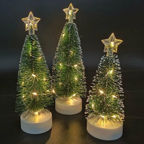 Mini árbol de Navidad de cedro con luces LED, juego de 3 luces nocturnas decorativas para árbol de Navidad, lámpara miniatura única para árbol de Navidad que funciona con pilas, adecuada para la decor (1/5)