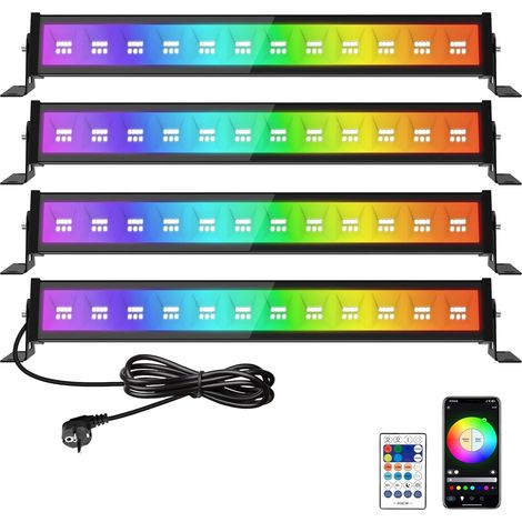 Projecteur LED Exterieur, 4 Pièces 50W Barre RGB Lumineuse, Eclairage Mural RGB Intelligent avec Télécommande/APP/Mémoire/Minuterie/Etanche IP66 pour Scène, Bar, Noël, Jardin (1/5)