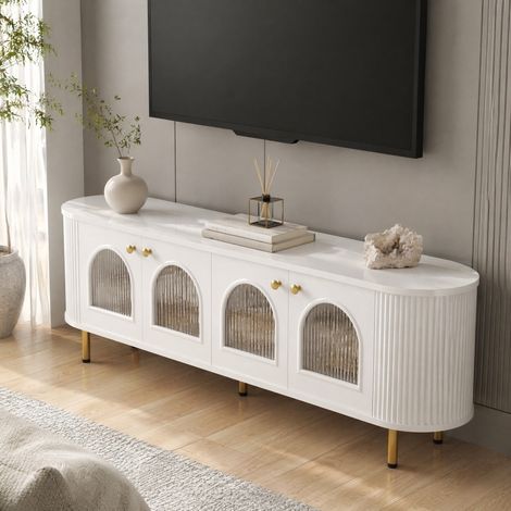 Mobile TV basso con ante in vetro, 170 x 35 x 55 cm, MDF, bianco e oro DESVIAE (1/5)