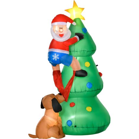 HOMCOM Albero di Natale Gonfiabile Luminoso 180cm con Babbo Natale e Cagnolino (1/5)