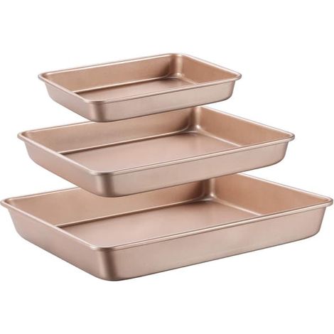 Grunt Set de Plaques de Cuisson Antiadhésives, Moule Rectangulaire à Gâteau, Ensemble de 3 Plaques Empilables, Plats de Cuisson pour Four, Or (9''/11''/13'') Plaques de Cuisson Peu Profondes - taille (1/5)