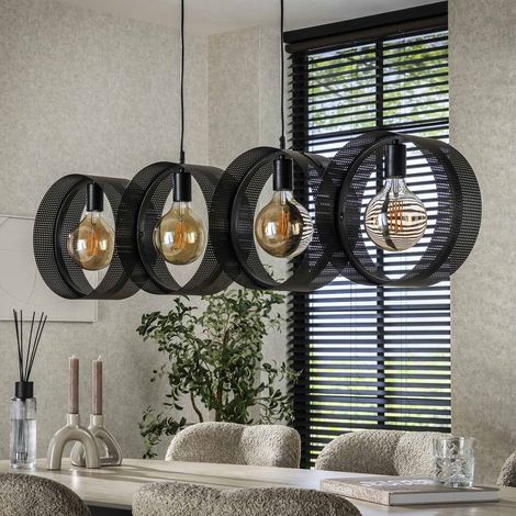 Suspension 4 lampes 120x15x150 cm en métal perforé anthracite - PERFIT