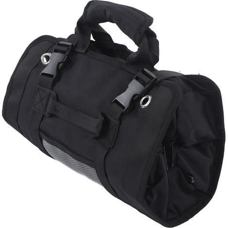Sacoche à outils enroulable en tissu Oxford, portable et multifonctionnelle, pour électricien, plombier et charpentier, noire. (1/5)