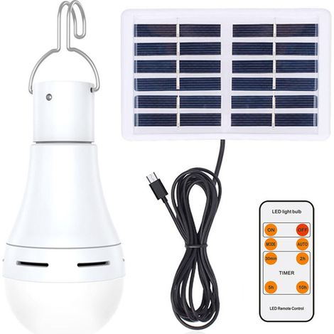 Lampe LED Solaire - 6000–6500 K - 5 Modes Lumineux - Télécommande - Minuterie 30 Min/2H/5H/10H - Étanche IP65 - Pour Extérieur - 1 Pièce