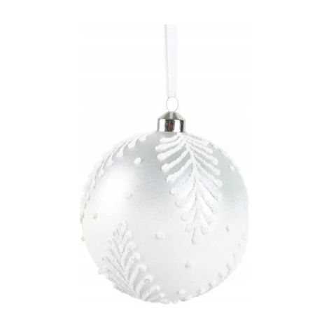 Boule de Noël blanche décorée, grande, 12 cm, 1 pièce (1/2)
