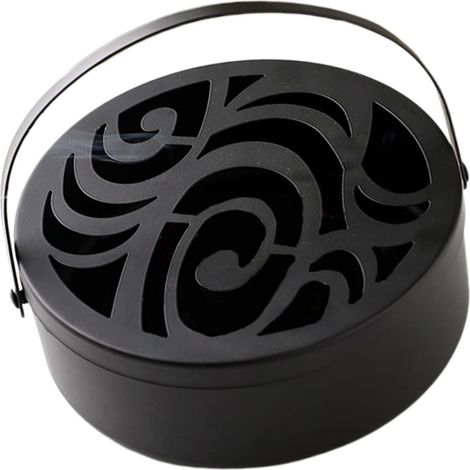 Organisation espace boîte rangement spirale, couvercle noir motif augure, support portable intérieur extérieur pratique