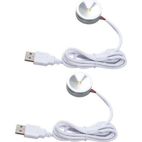Spot LED vitrine rond compact USB 5V lumière blanche câble 1.3 m pour bijoux meuble placard étagère (1/5)