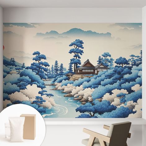 Papier peint intissé décoratif pour salon chambre et cuisine Facile à poser avec colle Nature paisible 152x104 cm (1/5)