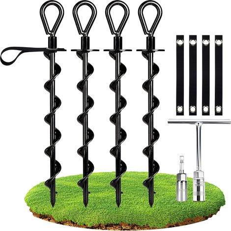Ancrage au Sol 36 cm, Piquet Ancrage en Acier a Visser, Ancrage au Sol pour Trampoline, Tentes, Balançoire, Camping, Sardines de Fixation et Piquets de Jardin vis de Fondation,4 (1/5)