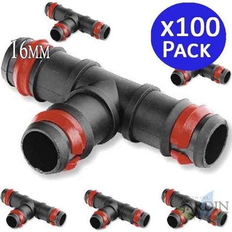100 Stück 16 MM DRIP TE MIT SICHERUNGSRING. Anschluss für Tropfrohrdurchmesser 16 mm.  schwarze Farbe