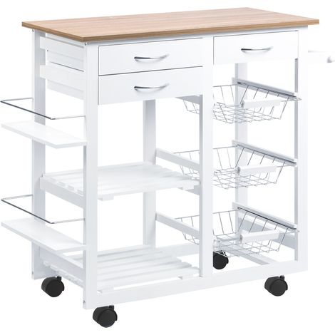 Chariot de cuisine Chariot de service multifonctionnel avec tiroirs Paniers Porte-serviettes Roues 92 x 37 x 82 cm Blanc (1/5)