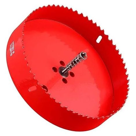 Scie cloche 160 mm,Acier rapide HSS M42 bi-métal,Scie-cloche avec tige hexagonale et foret pour bois, construction sèche et tôle métallique1 pièce Rouge Profondeur de coupe jusqu'à 31 mm