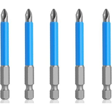 Lot de 5 embouts de tournevis PH2 de 65 mm, tige hexagonale de 6,35 mm, embouts cruciformes antidérapants pour tournevis à main électrique (1/5)