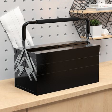Caja de Herramientas Metálica Plegable con 5 Bandejas y Asa para Taller Garaje 45x20x34,5 cm Negro (1/5)