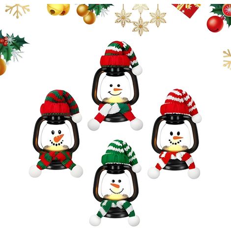 Lanterne de Noël 2025 Petit Bonhomme De Neige Décoration De Table Petite Lampe en Forme de Bonhomme de Neige pour Fête de Noël Pour Porte Entrée Appui de Fenêtre Cuisine Chambre Fête (1/5)