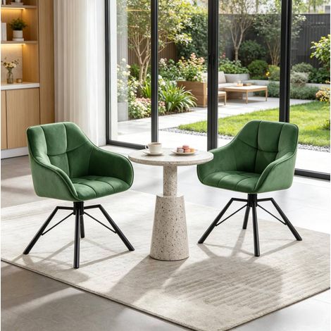 Sillas de comedor giratorias de terciopelo verde oscuro pack 2 OKMYHOME (1/5)