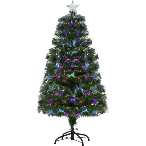 Sapin de Noël Artificiel Lumineux 120cm Fibre Optique Arbre Vert 130 LED à Couleurs Changeantes HOMCOM (1/5)