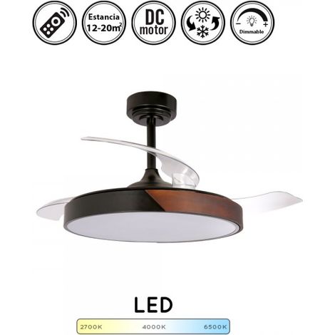 Ventilador de techo taoro negro madera motor DC aspas retractiles 2 tamaños Lampara ventilador de techo con luz regulable Grande diámetro: 49-106 cm Grande diámetro: 49-106 cm (1/5)