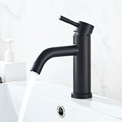 Robinet Lavabo Noir Mat Acier Inox Trou Unique (1/5)