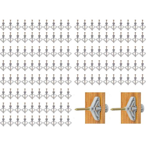 200PCS Cheville Brique Creuse, Cheville Placo Charge Lourde avec Vis, Fixations pour Plaques de Plâtre, Chevilles à Expansion pour Mur Creux, 100 Chevilles Placo+100 Vis, pour Murale Plaque (1/5)