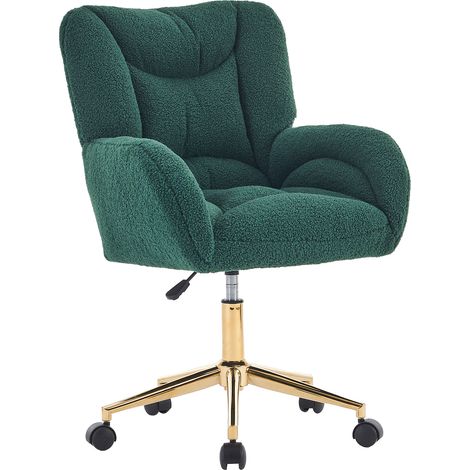 Sedia da ufficio, 64x62x92.5 cm, imbottitura spessa, tessuto in velluto verde, Base girevole 360° , Velluto Verde (1/5)