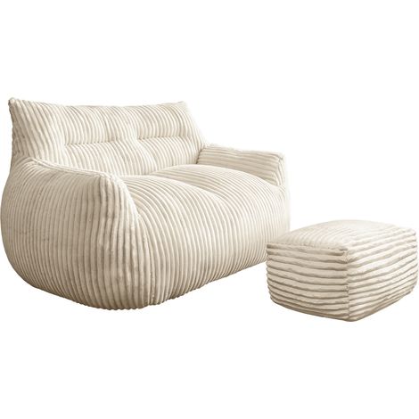 Fauteuil pouf double avec repose-pieds en fourrure synthétique douce, grand fauteuil lounge pour adulte, adolescent et enfant (1/5)