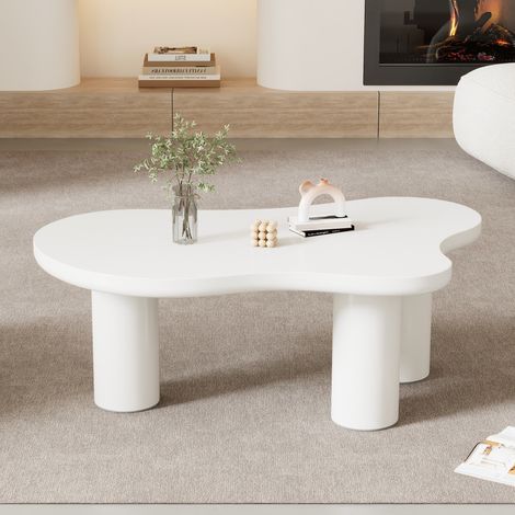 Table basse fixe originale forme nuage-irrégulière-plateau MDF-pieds PVC-protection feutre-107x66x40.5(cm) (1/5)