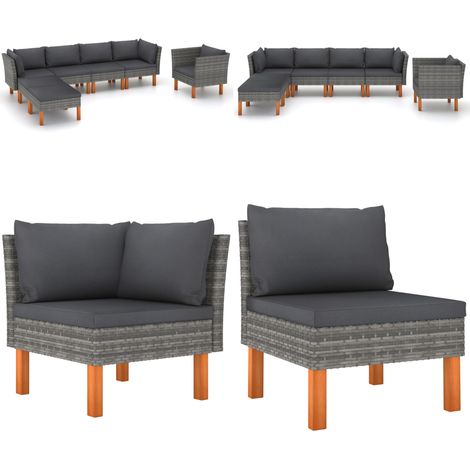 Salon de jardin 7 pcs Résine tressée et bois d'eucalyptus Gris - Salon De Jardin - Mobilier De Jardin - Set De Salon De Jardin - Résine Tressée - Bois D'eucalyptus - Home & Living (1/5)