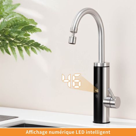 Robinet de Cuisine Brossé Électrique – Puissance & Température Réglables, Mitigeur LED Chauffe-eau Instantané, Connexion Rapide, Rotatif 360° en Inox – Pour Cuisine, Jardin, Camping (1/5)