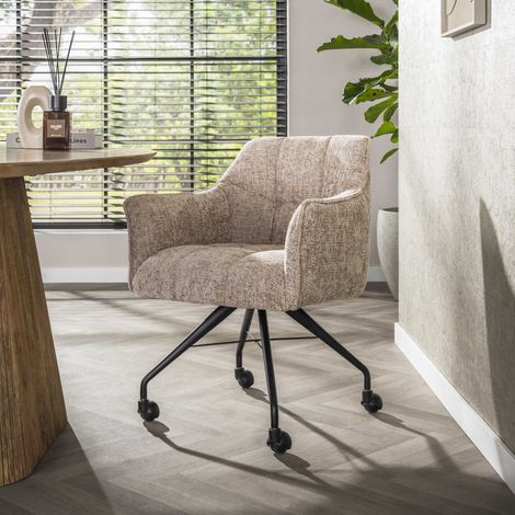 2er-Set Esszimmerstühle Tova Stoff Hoven Rich Sand mit Rollen