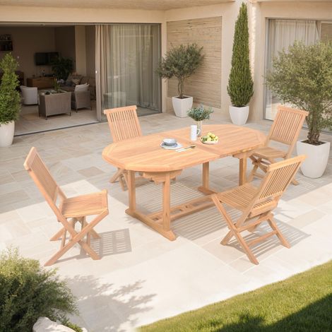 Table de jardin extensible 180-240 + 4 chaises en teck - GARDENA