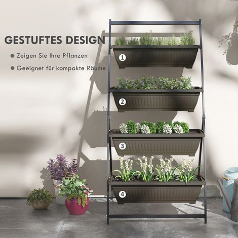 Support mural pour plantes, étagère à fleurs empilable, résistant aux intempéries, 76 x 79 x 162 cm, marron (1/4)