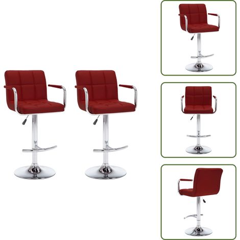 The Living Store Tabourets de bar lot de 2 rouge bordeaux similicuir - Tabouret De Bar - Tabouret De Comptoir - Chaise Haute - Meuble Bar - Mobilier Design (1/5)